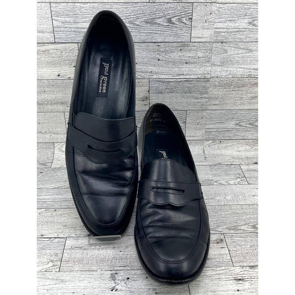 Paul Green Handmade Leather Penny Loafers Black Block Heel Women Sz 8.5 UK 11 US